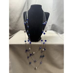 Y2K Boho Chic Acrylic Cobalt Faceted Beads 3 Strands Layered Necklace Vintage